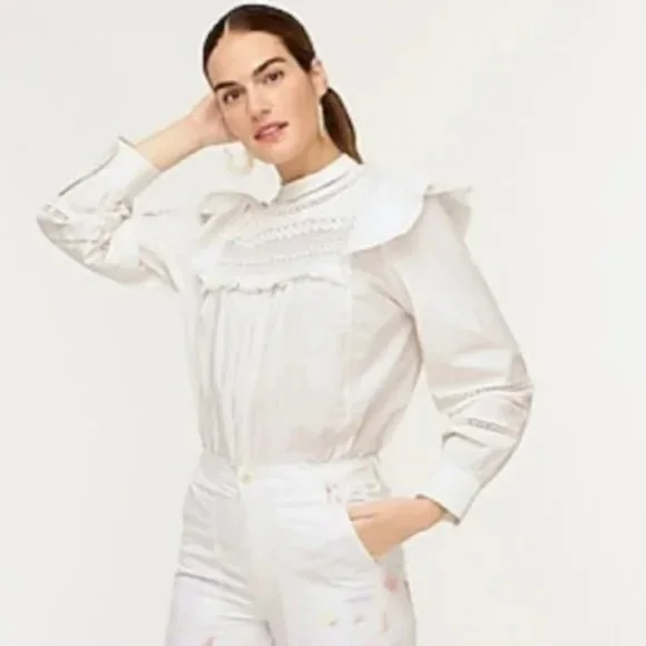 NWT J. Crew Ivory/White Crocheted Lace Ruffle Top.  SZ XS - Picture 6 of 6